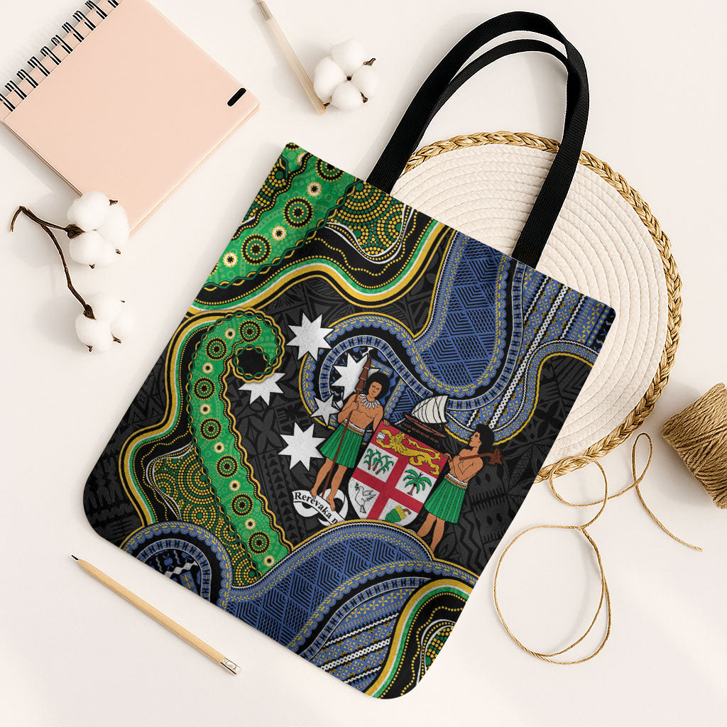 South Sea Islanders And Fiji Tote Bag Fijian Coat Of Arms And Southern Cross DT05 Black Strap One Size Black - Polynesian Pride