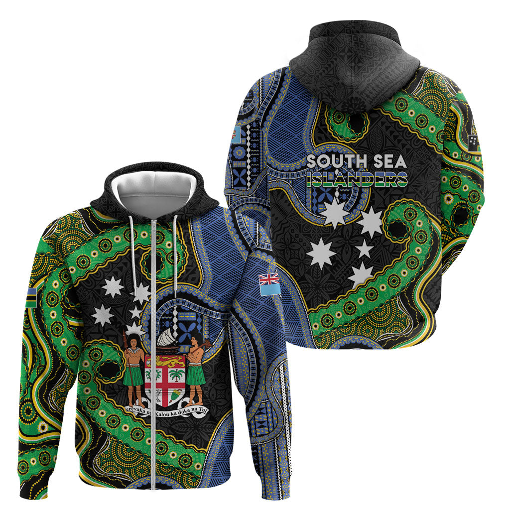 South Sea Islanders And Fiji Zip Hoodie Fijian Coat Of Arms And Southern Cross DT05 - Polynesian Pride