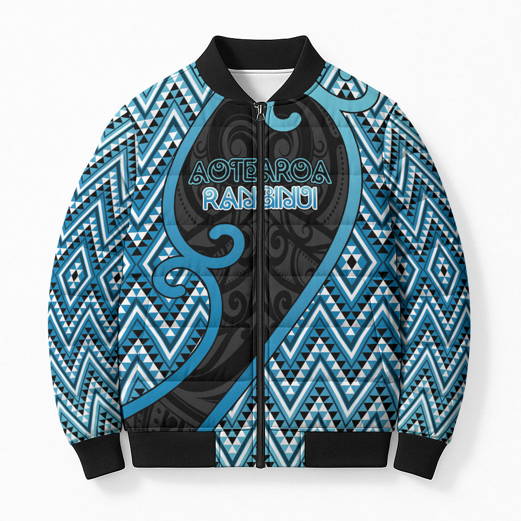 Custom Aotearoa Atua Ranginui Bomber Puffer Jacket Maori Sky Father Koru Patterns DT05 Unisex Blue - Polynesian Pride