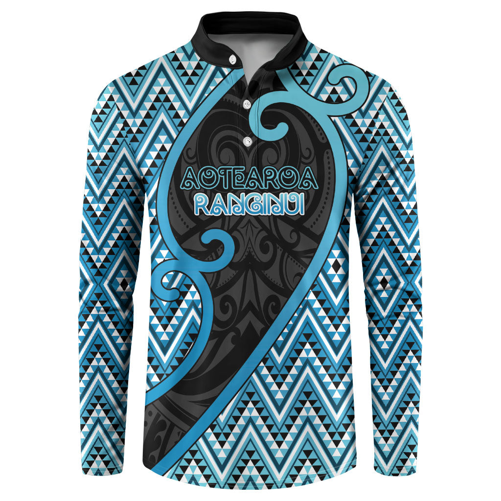 Custom Aotearoa Atua Ranginui Button Sweatshirt Maori Sky Father Koru Patterns DT05 Blue - Polynesian Pride