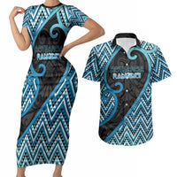 Custom Aotearoa Atua Ranginui Couples Matching Short Sleeve Bodycon Dress and Hawaiian Shirt Maori Sky Father Koru Patterns DT05 Blue - Polynesian Pride
