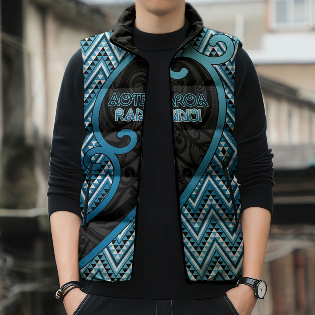 Custom Aotearoa Atua Ranginui Sleeveless Puffer Jacket Maori Sky Father Koru Patterns