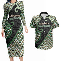 Custom Aotearoa Atua Papatuanuku Couples Matching Long Sleeve Bodycon Dress and Hawaiian Shirt Earth Mother Father Koru Patterns DT05 Green - Polynesian Pride