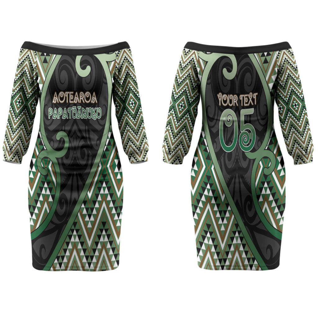 Custom Aotearoa Atua Papatuanuku Couples Matching Off The Shoulder Long Sleeve Dress and Long Sleeve Button Shirt Earth Mother Father Koru Patterns DT05 - Polynesian Pride
