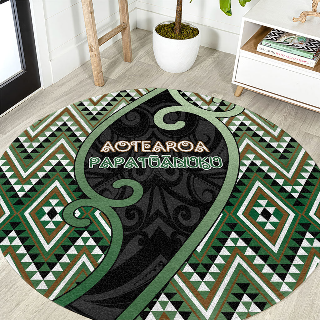 Aotearoa Atua Papatuanuku Round Carpet Earth Mother Father Koru Patterns DT05 Green - Polynesian Pride