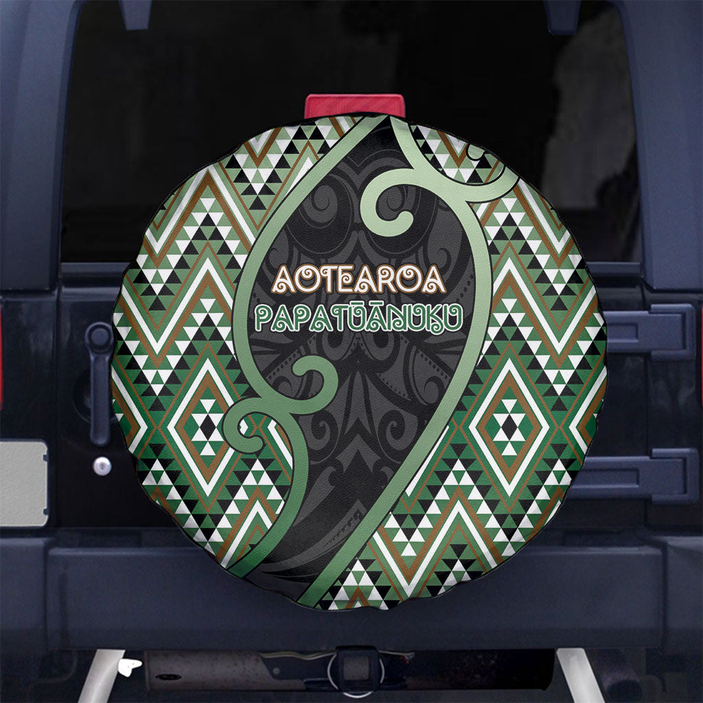 Aotearoa Atua Papatuanuku Spare Tire Cover Earth Mother Father Koru Patterns DT05 No hole Green - Polynesian Pride