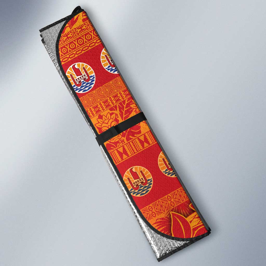 French Polynesia Christmas Auto Sun Shade Seashell Xmas Tree Tribal Waves - Polynesian Pride