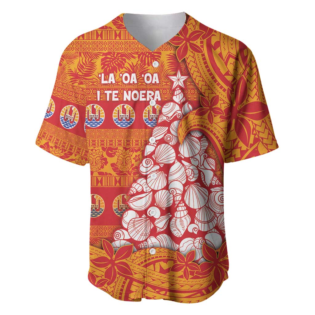 French Polynesia Christmas Baseball Jersey Seashell Xmas Tree Tribal Waves - Polynesian Pride