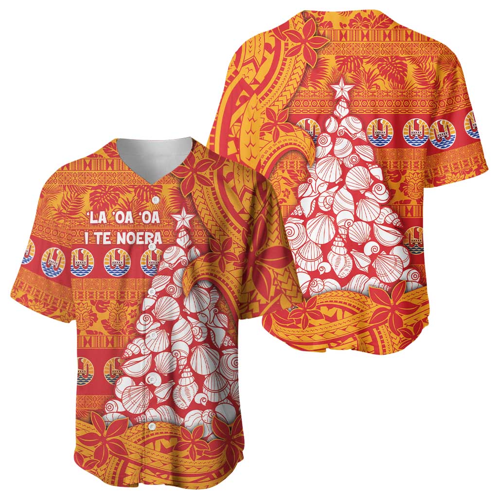 French Polynesia Christmas Baseball Jersey Seashell Xmas Tree Tribal Waves - Polynesian Pride