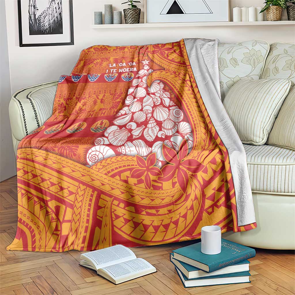 French Polynesia Christmas Blanket Seashell Xmas Tree Tribal Waves - Polynesian Pride