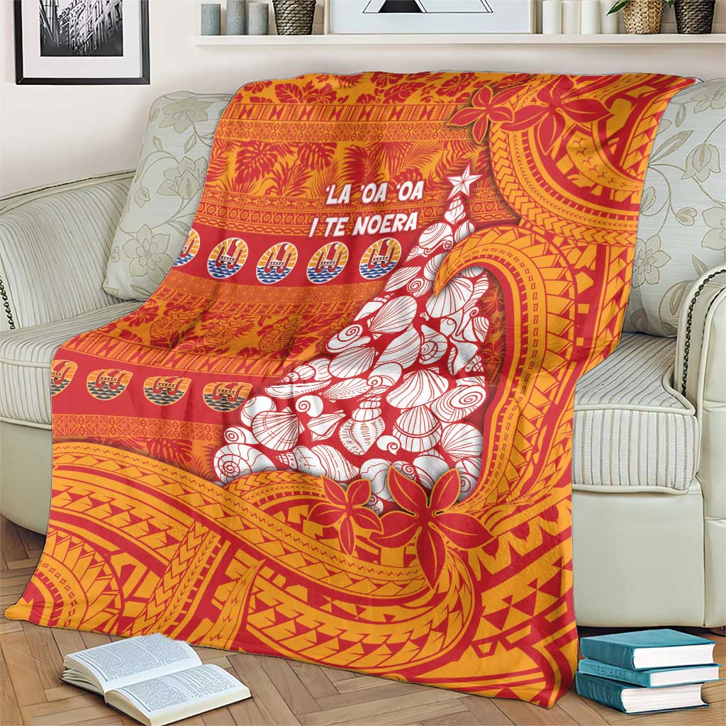 French Polynesia Christmas Blanket Seashell Xmas Tree Tribal Waves - Polynesian Pride