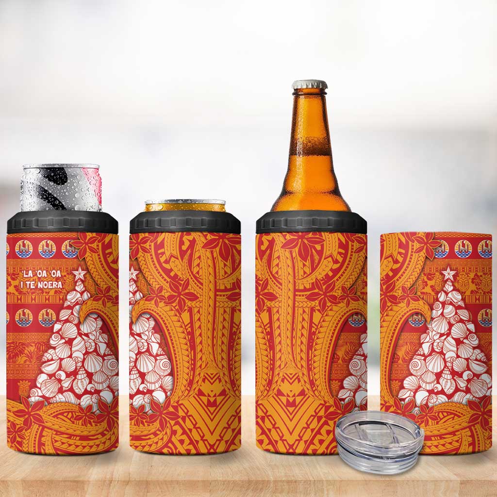 French Polynesia Christmas 4 in 1 Can Cooler Tumbler Seashell Xmas Tree Tribal Waves - Polynesian Pride
