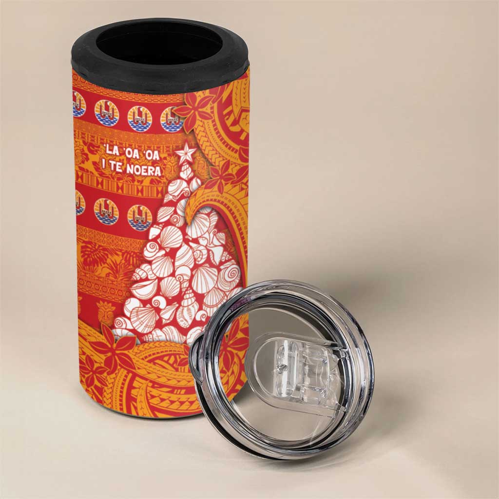 French Polynesia Christmas 4 in 1 Can Cooler Tumbler Seashell Xmas Tree Tribal Waves - Polynesian Pride