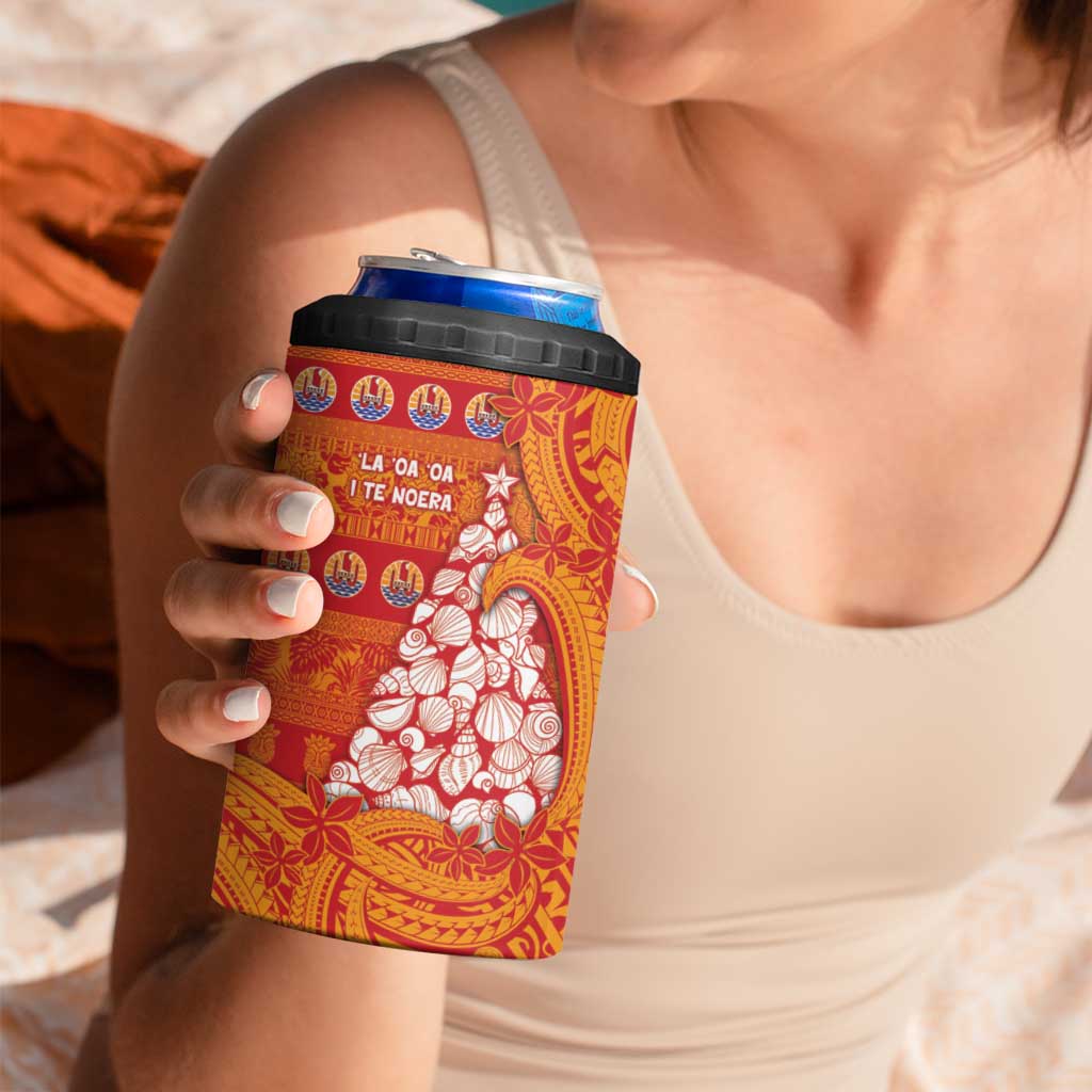 French Polynesia Christmas 4 in 1 Can Cooler Tumbler Seashell Xmas Tree Tribal Waves - Polynesian Pride