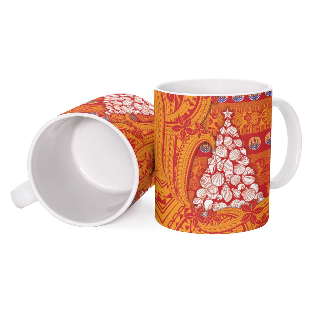 French Polynesia Christmas Ceramic Mug Seashell Xmas Tree Tribal Waves - Polynesian Pride