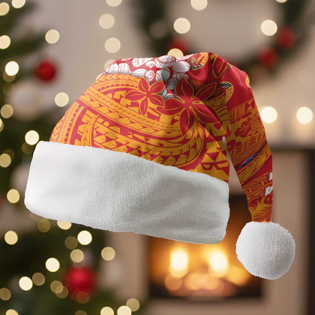 French Polynesia Christmas Santa Hat Seashell Xmas Tree Tribal Waves - Polynesian Pride