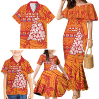French Polynesia Christmas Family Matching Mermaid Dress and Hawaiian Shirt Seashell Xmas Tree Tribal Waves DT05 - Polynesian Pride