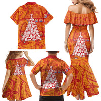 French Polynesia Christmas Family Matching Mermaid Dress and Hawaiian Shirt Seashell Xmas Tree Tribal Waves DT05 - Polynesian Pride