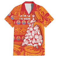French Polynesia Christmas Family Matching Off Shoulder Maxi Dress and Hawaiian Shirt Seashell Xmas Tree Tribal Waves DT05 Dad's Shirt - Short Sleeve Orange - Polynesian Pride