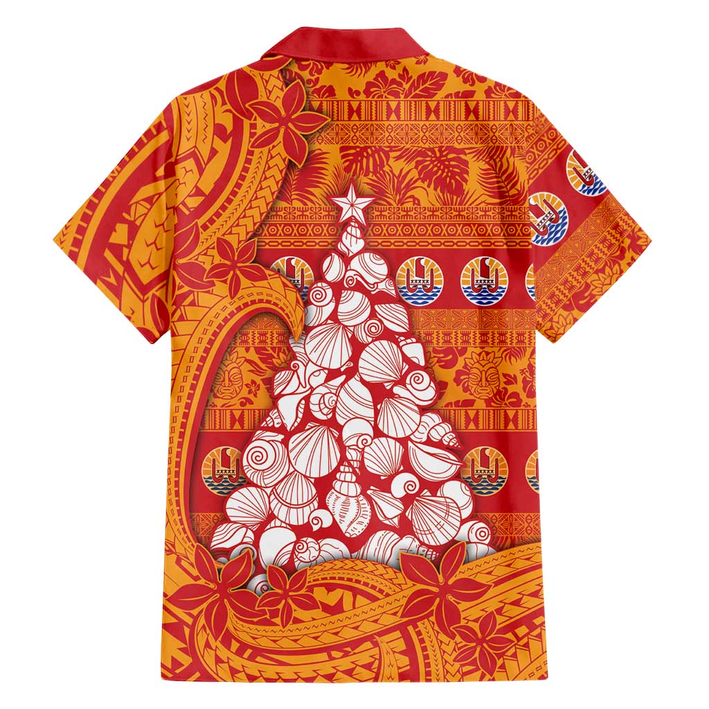 French Polynesia Christmas Family Matching Off Shoulder Maxi Dress and Hawaiian Shirt Seashell Xmas Tree Tribal Waves DT05 - Polynesian Pride