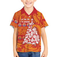 French Polynesia Christmas Family Matching Short Sleeve Bodycon Dress and Hawaiian Shirt Seashell Xmas Tree Tribal Waves DT05 Son's Shirt Orange - Polynesian Pride