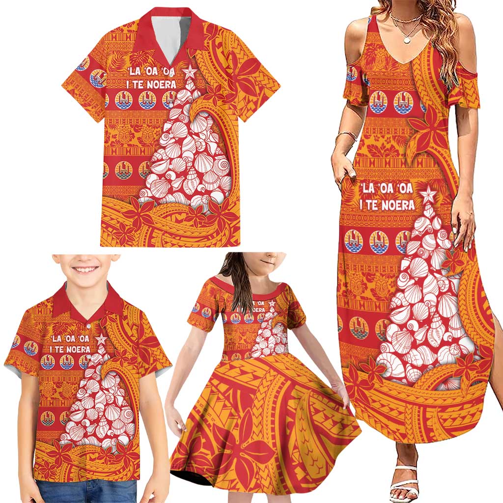 French Polynesia Christmas Family Matching Summer Maxi Dress and Hawaiian Shirt Seashell Xmas Tree Tribal Waves DT05 - Polynesian Pride