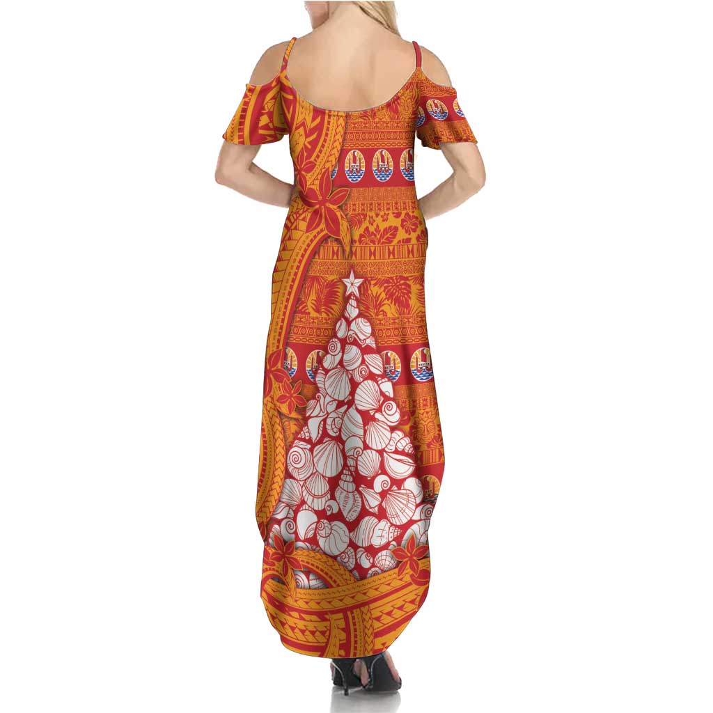 French Polynesia Christmas Family Matching Summer Maxi Dress and Hawaiian Shirt Seashell Xmas Tree Tribal Waves DT05 - Polynesian Pride
