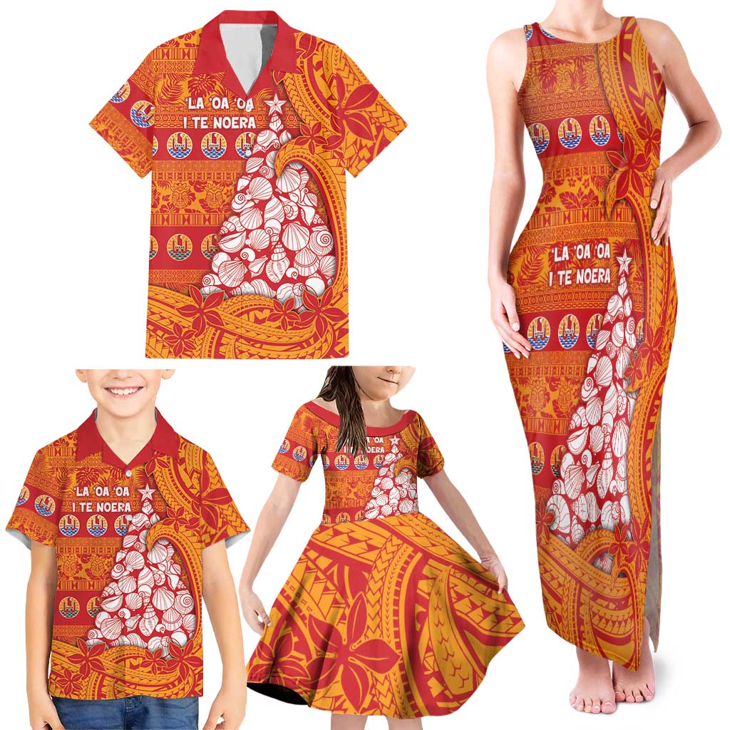 French Polynesia Christmas Family Matching Tank Maxi Dress and Hawaiian Shirt Seashell Xmas Tree Tribal Waves DT05 - Polynesian Pride