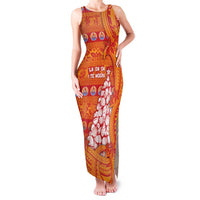 French Polynesia Christmas Family Matching Tank Maxi Dress and Hawaiian Shirt Seashell Xmas Tree Tribal Waves DT05 Mom's Dress Orange - Polynesian Pride