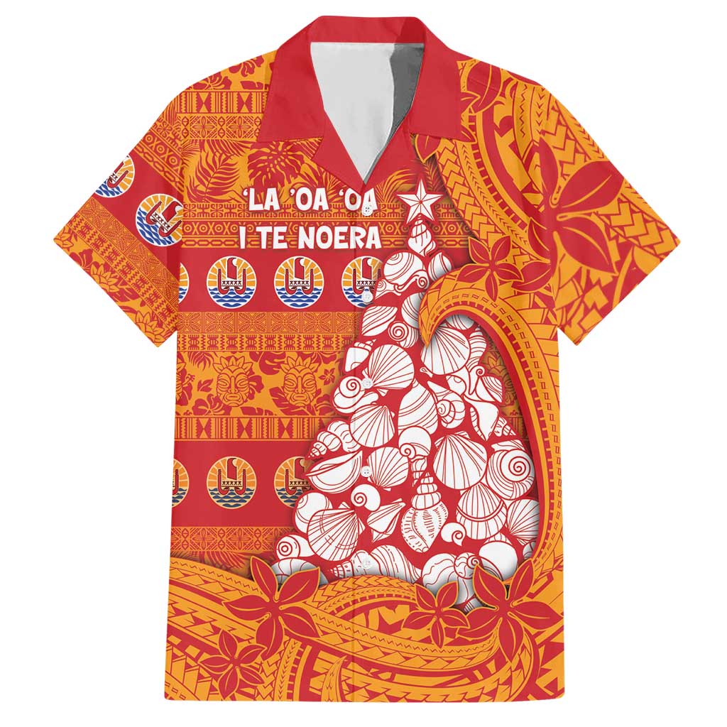 French Polynesia Christmas Hawaiian Shirt Seashell Xmas Tree Tribal Waves - Polynesian Pride