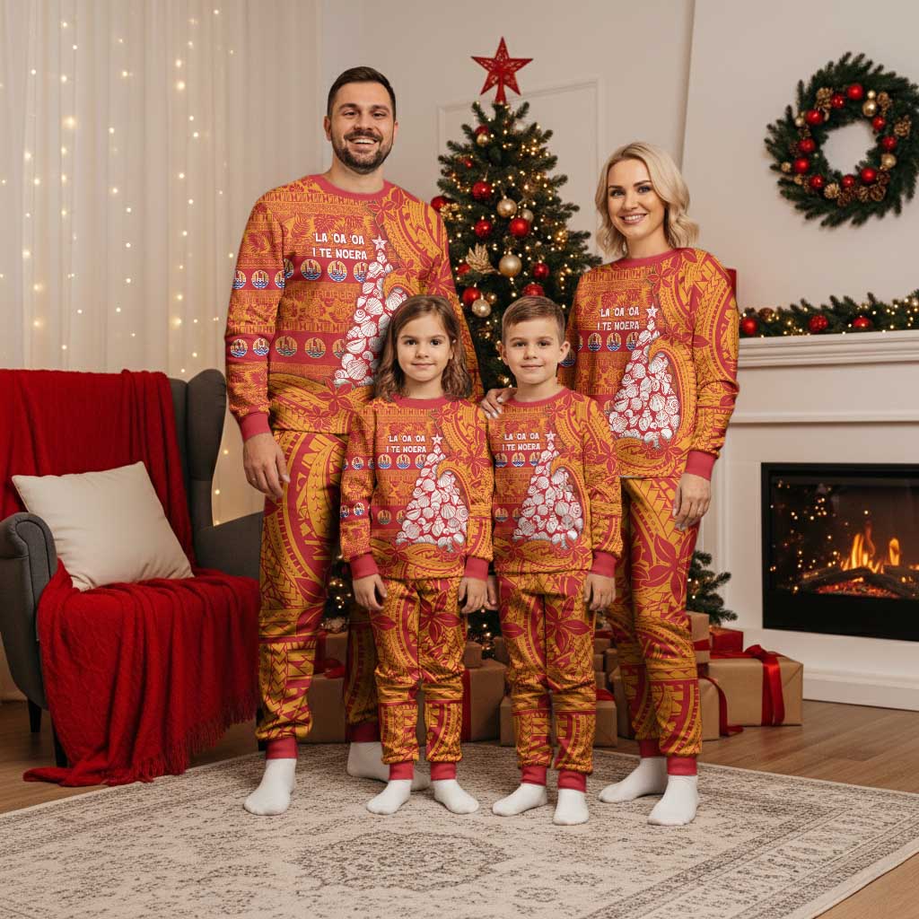 French Polynesia Christmas Pajama Set Seashell Xmas Tree Tribal Waves - Polynesian Pride