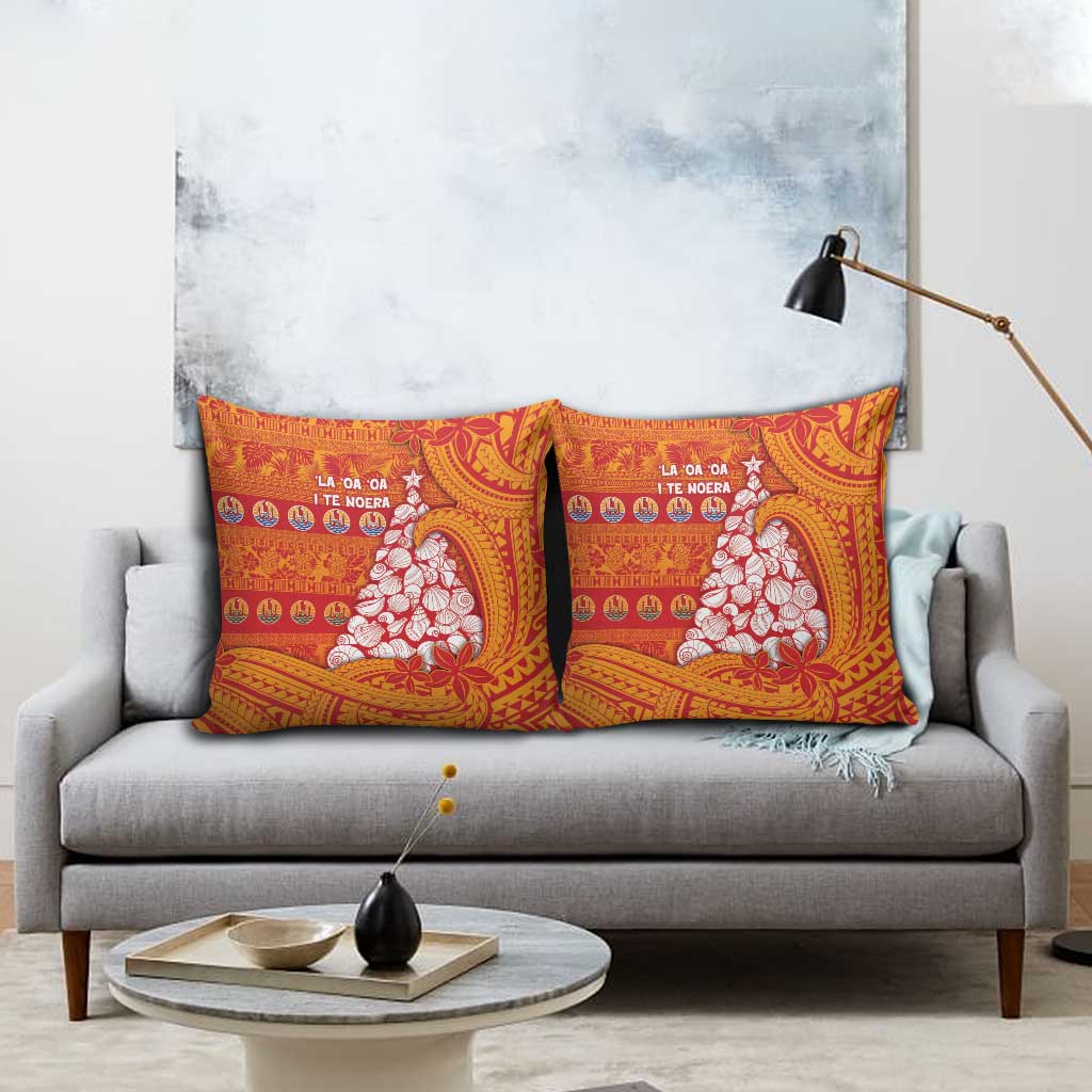 French Polynesia Christmas Pillow Cover Seashell Xmas Tree Tribal Waves - Polynesian Pride