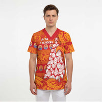 French Polynesia Christmas Scrub Top Seashell Xmas Tree Tribal Waves - Polynesian Pride