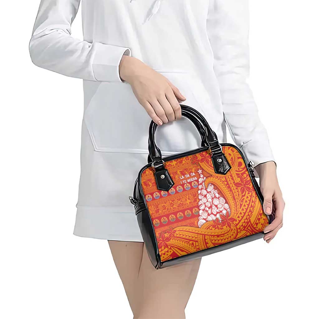 French Polynesia Christmas Shoulder Handbag Seashell Xmas Tree Tribal Waves - Polynesian Pride