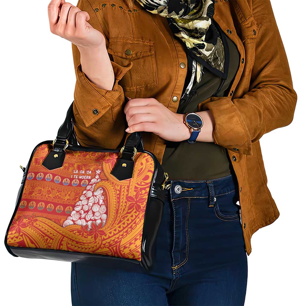 French Polynesia Christmas Shoulder Handbag Seashell Xmas Tree Tribal Waves - Polynesian Pride