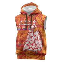 French Polynesia Christmas Sleeveless Hoodie Seashell Xmas Tree Tribal Waves DT05 Orange - Polynesian Pride