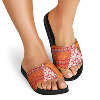 French Polynesia Christmas Slide Sandals Seashell Xmas Tree Tribal Waves - Polynesian Pride