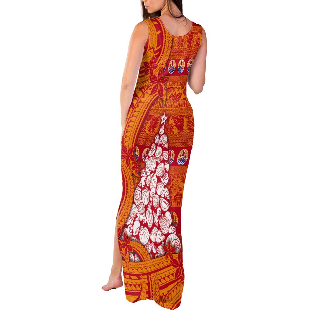 French Polynesia Christmas Tank Maxi Dress Seashell Xmas Tree Tribal Waves - Polynesian Pride