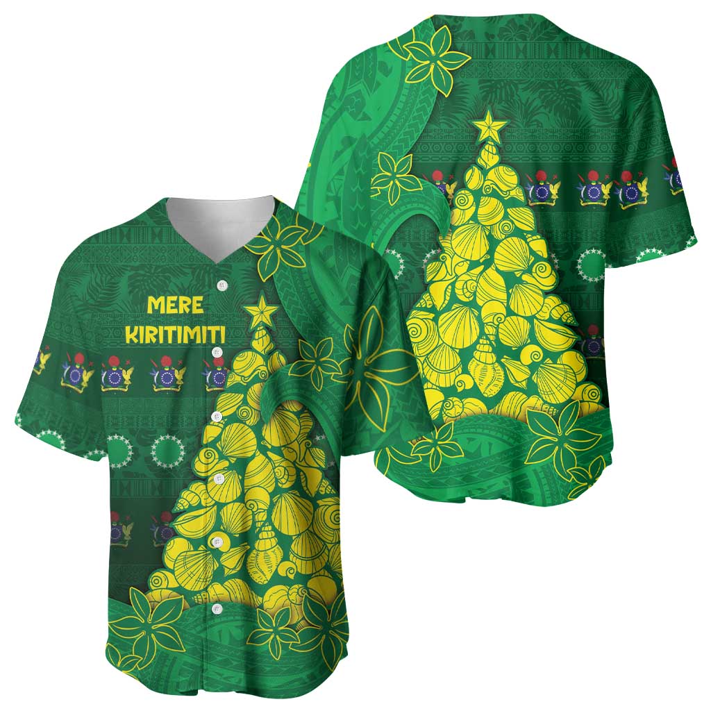 Cook Islands Christmas Baseball Jersey Seashell Xmas Tree Tribal Waves - Polynesian Pride