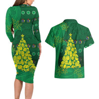 Cook Islands Christmas Couples Matching Long Sleeve Bodycon Dress and Hawaiian Shirt Seashell Xmas Tree Tribal Waves DT05 - Polynesian Pride