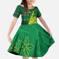Cook Islands Christmas Family Matching Long Sleeve Bodycon Dress and Hawaiian Shirt Seashell Xmas Tree Tribal Waves DT05 Daughter's Dress Green - Polynesian Pride
