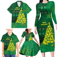 Cook Islands Christmas Family Matching Long Sleeve Bodycon Dress and Hawaiian Shirt Seashell Xmas Tree Tribal Waves DT05 - Polynesian Pride