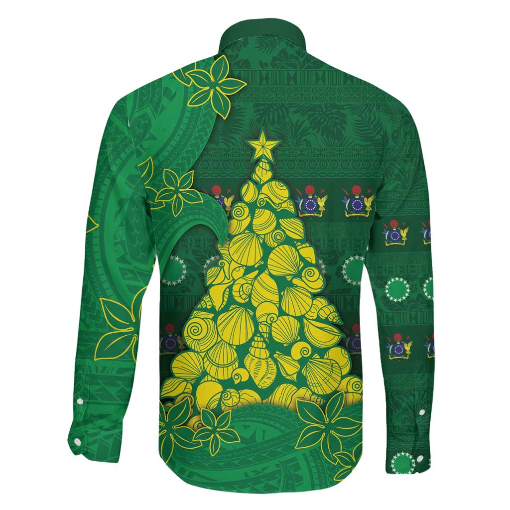Cook Islands Christmas Family Matching Long Sleeve Bodycon Dress and Hawaiian Shirt Seashell Xmas Tree Tribal Waves DT05 - Polynesian Pride