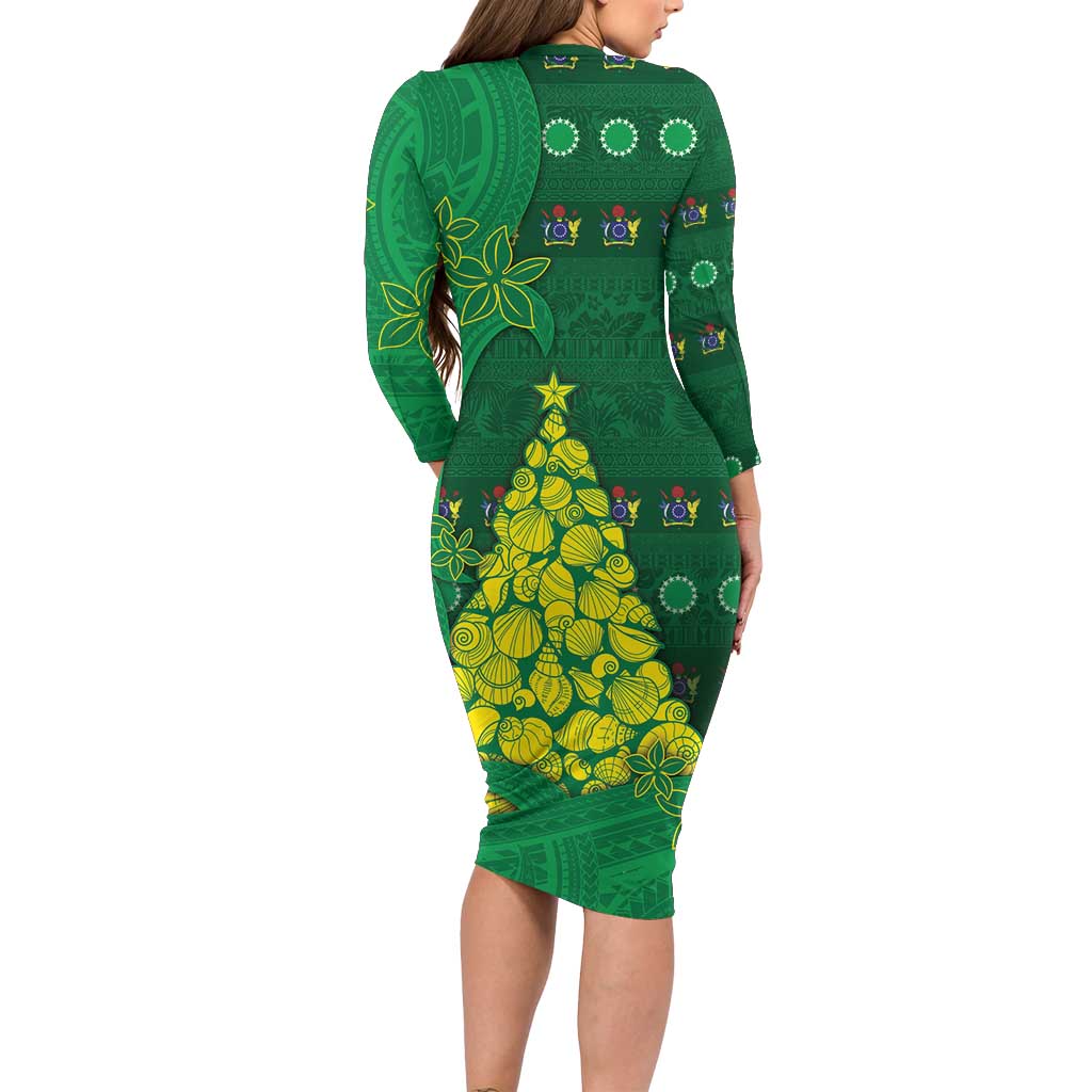 Cook Islands Christmas Family Matching Long Sleeve Bodycon Dress and Hawaiian Shirt Seashell Xmas Tree Tribal Waves DT05 - Polynesian Pride