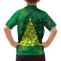 Cook Islands Christmas Family Matching Off The Shoulder Long Sleeve Dress and Hawaiian Shirt Seashell Xmas Tree Tribal Waves DT05 - Polynesian Pride