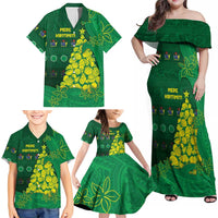 Cook Islands Christmas Family Matching Off Shoulder Maxi Dress and Hawaiian Shirt Seashell Xmas Tree Tribal Waves DT05 - Polynesian Pride