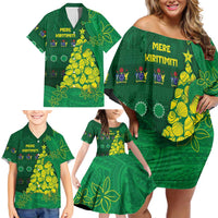Cook Islands Christmas Family Matching Off Shoulder Short Dress and Hawaiian Shirt Seashell Xmas Tree Tribal Waves DT05 - Polynesian Pride