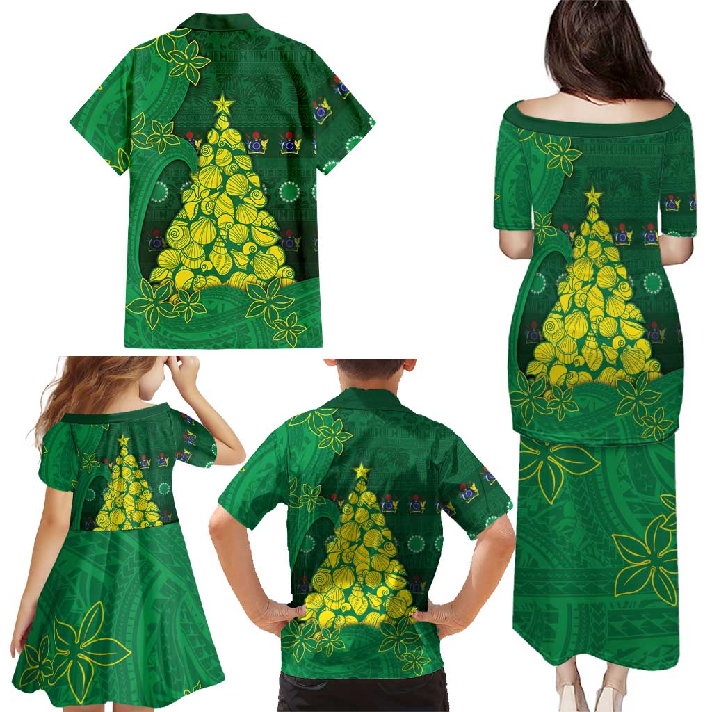 Cook Islands Christmas Family Matching Puletasi and Hawaiian Shirt Seashell Xmas Tree Tribal Waves DT05 - Polynesian Pride