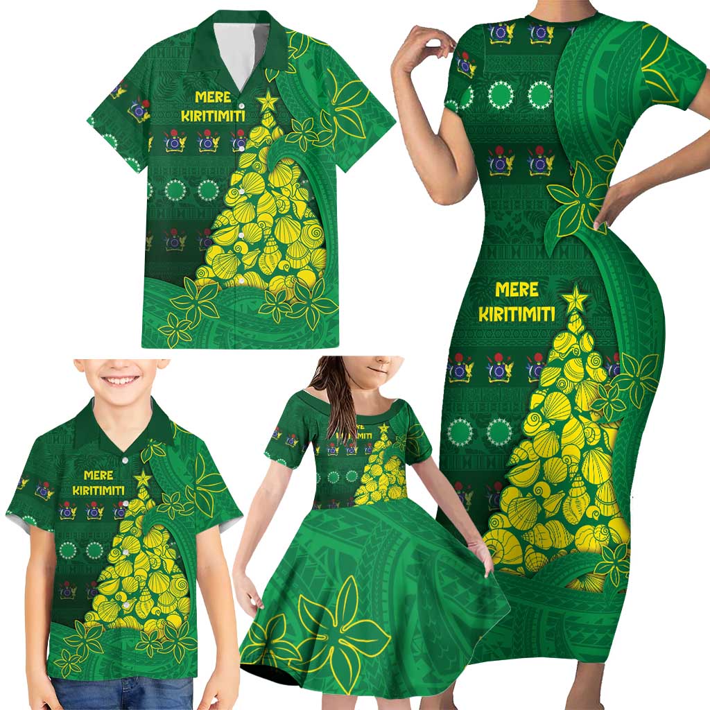 Cook Islands Christmas Family Matching Short Sleeve Bodycon Dress and Hawaiian Shirt Seashell Xmas Tree Tribal Waves DT05 - Polynesian Pride