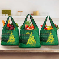 Cook Islands Christmas Grocery Bag Seashell Xmas Tree Tribal Waves DT05 3-pack One Size Green - Polynesian Pride